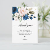 Navy Blue Blush Waterverf Floral Vrijgezellenfeest Bedankkaart (Staand voorkant)