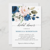Navy Blue Blush Waterverf Floral Vrijgezellenfeest Kaart (Voorkant)