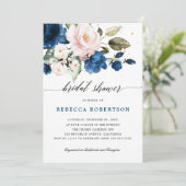 Navy Blue Blush Waterverf Floral Vrijgezellenfeest Kaart (Staand voorkant)