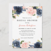 Navy Blue Blush Waterverf Floral Vrijgezellenfeest Kaart (Voorkant)