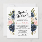 Navy Blue Blush Waterverf Floral Vrijgezellenfeest Kaart (Voorkant)