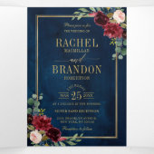 Navy Blue Blush Waterverf Gold Geometric Wedding Drieluik Aankondiging (Binnenkant midden)