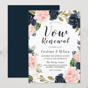 Navy Blue Blush Waterverf Wedding Vow Renewal Kaart