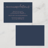 Navy Blue Blush Wedding Hotel Accommodatie Cards Informatiekaartje (Voorkant / Achterkant)