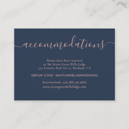 Navy Blue Blush Wedding Hotel Accommodatie Cards Informatiekaartje