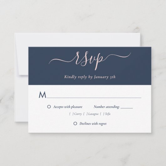 Navy Blue Blush Wedding RSVP-kaarten Keuze uit RSVP Kaartje (Voorkant)