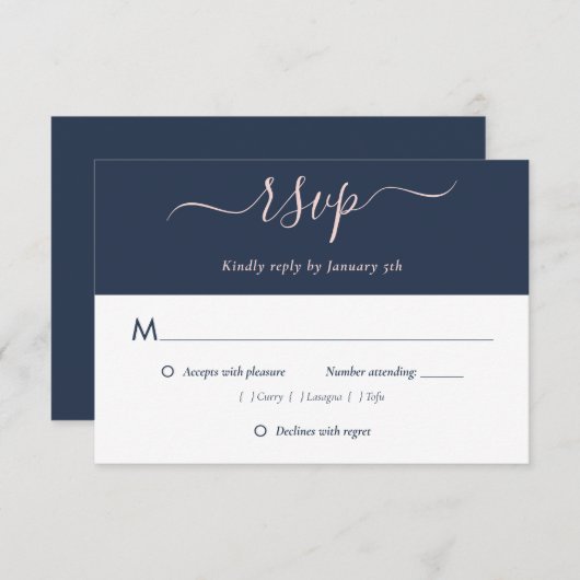 Navy Blue Blush Wedding RSVP-kaarten Keuze uit RSVP Kaartje (Voorkant / Achterkant)