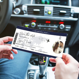 Navy Blue Boarding Pass Ticket Bruiloft Save The Date