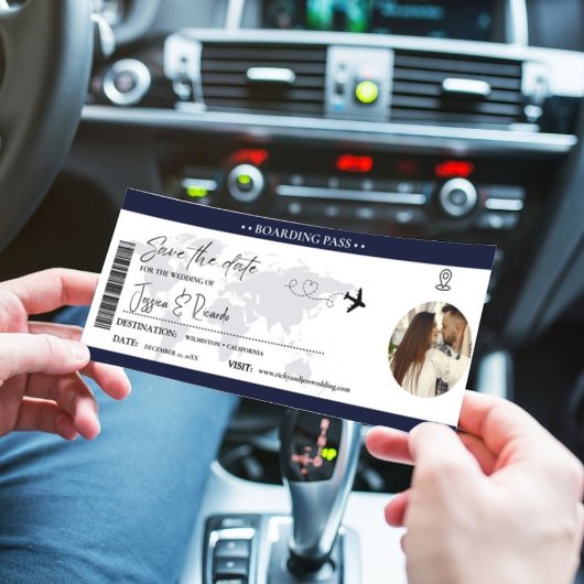 Navy Blue Boarding Pass Ticket Bruiloft Save The Date