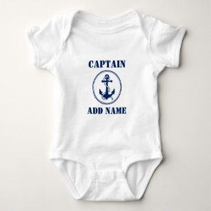 Navy Blue Boat Anchor met Rope & Baby Name/Rank Romper