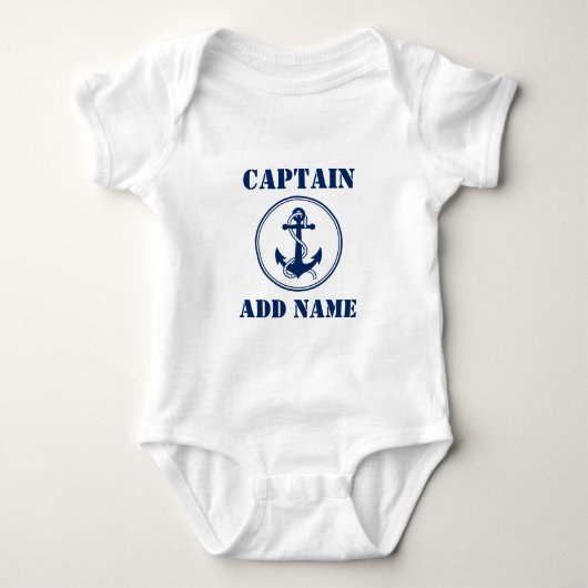 Navy Blue Boat Anchor met touw & Baby Naam/rang Romper (Voorkant)