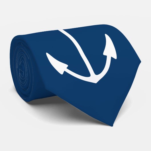 Navy blue boat anchor neck tie stropdas (Opgerold)