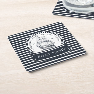 Navy Blue Boat gepersonaliseerd Kartonnen Onderzetters
