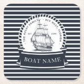 Navy Blue Boat gepersonaliseerd Kartonnen Onderzetters (Voorkant)