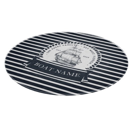 Navy Blue Boat Modern, gepersonaliseerd Snijplank (Hoek)