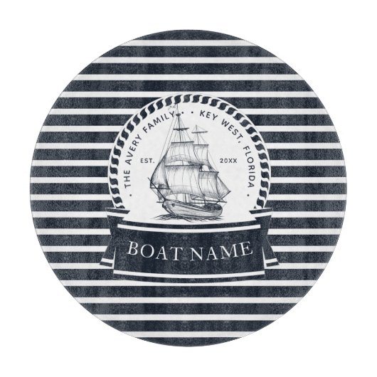 Navy Blue Boat Modern, gepersonaliseerd Snijplank (Voorkant)