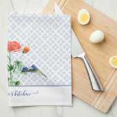 Navy Blue Boerderij House Floral Waterverf Humming Theedoek (Quarter Fold)