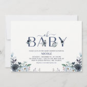 Navy Blue Boho Bloem Boy Baby Shower Kaart (Voorkant)