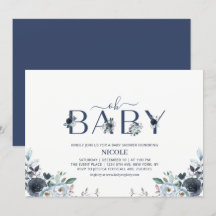 Navy Blue Boho Bloem Boy Baby Shower
