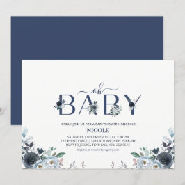 Navy Blue Boho Bloem Boy Baby Shower Kaart