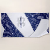 Navy Blue Boho Bloemen Doodle Patroon Volleybal Strandlaken (Voorkant)
