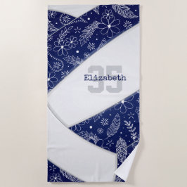 Navy Blue Boho Bloemen Doodle Patroon Volleybal Strandlaken