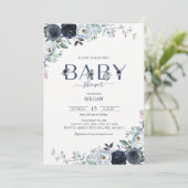 Navy Blue Boho Bloemige Baby Shower Kaart (Staand voorkant)