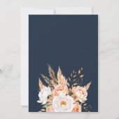 Navy Blue Boho Chic Bloemen Huwelijk Kaart (Achterkant)
