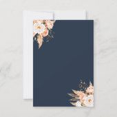 Navy Blue Boho Chic Bloemen Huwelijk RSVP Kaartje (Achterkant)