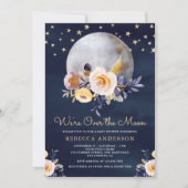 Navy Blue Boho Earthy Floral Moon Baby shower Kaart (Voorkant)