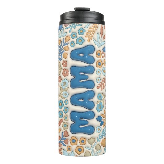 Navy Blue Boho Floral 3D Effect Mama Thermosbeker (Voorkant)