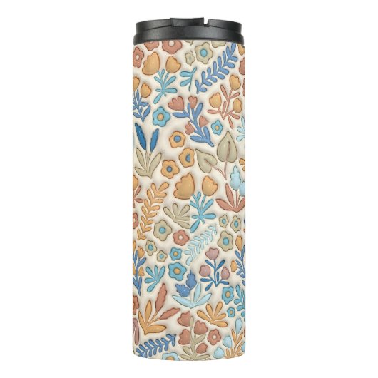 Navy Blue Boho Floral 3D Effect Mama Thermosbeker (Achterkant)