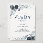 Navy Blue Boho Floral Baby shower Kaart (Voorkant)