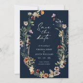 Navy Blue Boho Floral slaat de datum op Save The Date (Voorkant)