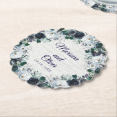 Navy Blue Boho Floral Wedding Kartonnen Onderzetters (Gekanteld)