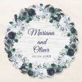 Navy Blue Boho Floral Wedding Kartonnen Onderzetters (Voorkant)