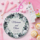 Navy Blue Boho Floral Wedding Papieren Bordje (Feest)