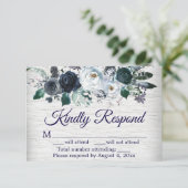 Navy Blue Boho Floral Wedding Response Kaart (Staand voorkant)