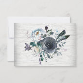 Navy Blue Boho Floral Wedding Response Kaart (Achterkant)