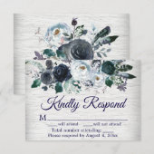 Navy Blue Boho Floral Wedding Response Kaart (Voorkant / Achterkant)