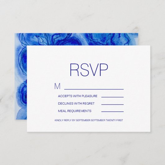 Navy Blue Boho Floral Wedding RSVP Kaartje
