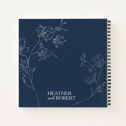 Navy Blue Boho Floral Wedding Spiral Guest Book Notitieboek (Achterkant)