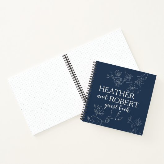 Navy Blue Boho Floral Wedding Spiral Guest Book Notitieboek (Binnen)