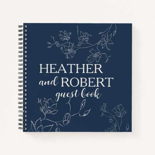 Navy Blue Boho Floral Wedding Spiral Guest Book Notitieboek (Voorkant)