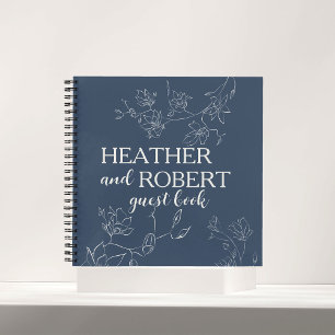 Navy Blue Boho Floral Wedding Spiral Guest Book Notitieboek