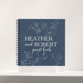 Navy Blue Boho Floral Wedding Spiral Guest Book Notitieboek