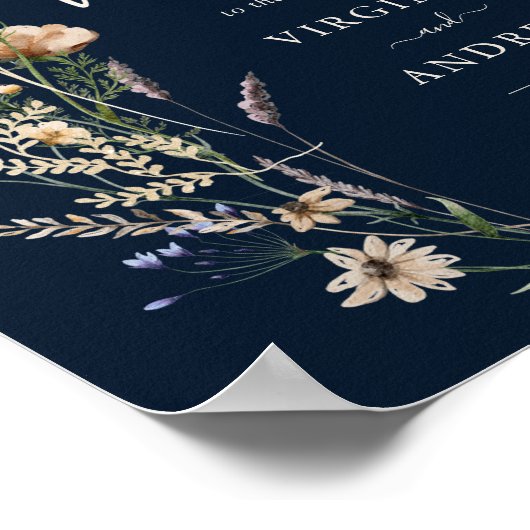 Navy Blue Boho Floral Welcome Wedding Poster (Hoek)