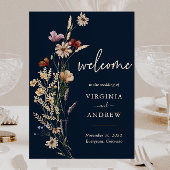 Navy Blue Boho Floral Welcome Wedding Poster