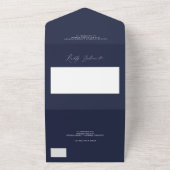 Navy blue boho foto-chic calligraphy bruiloft all in one uitnodiging (Buitenkant)