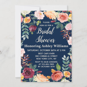 Navy Blue Boho Greenery Herfst Floral Vrijgezellen Kaart